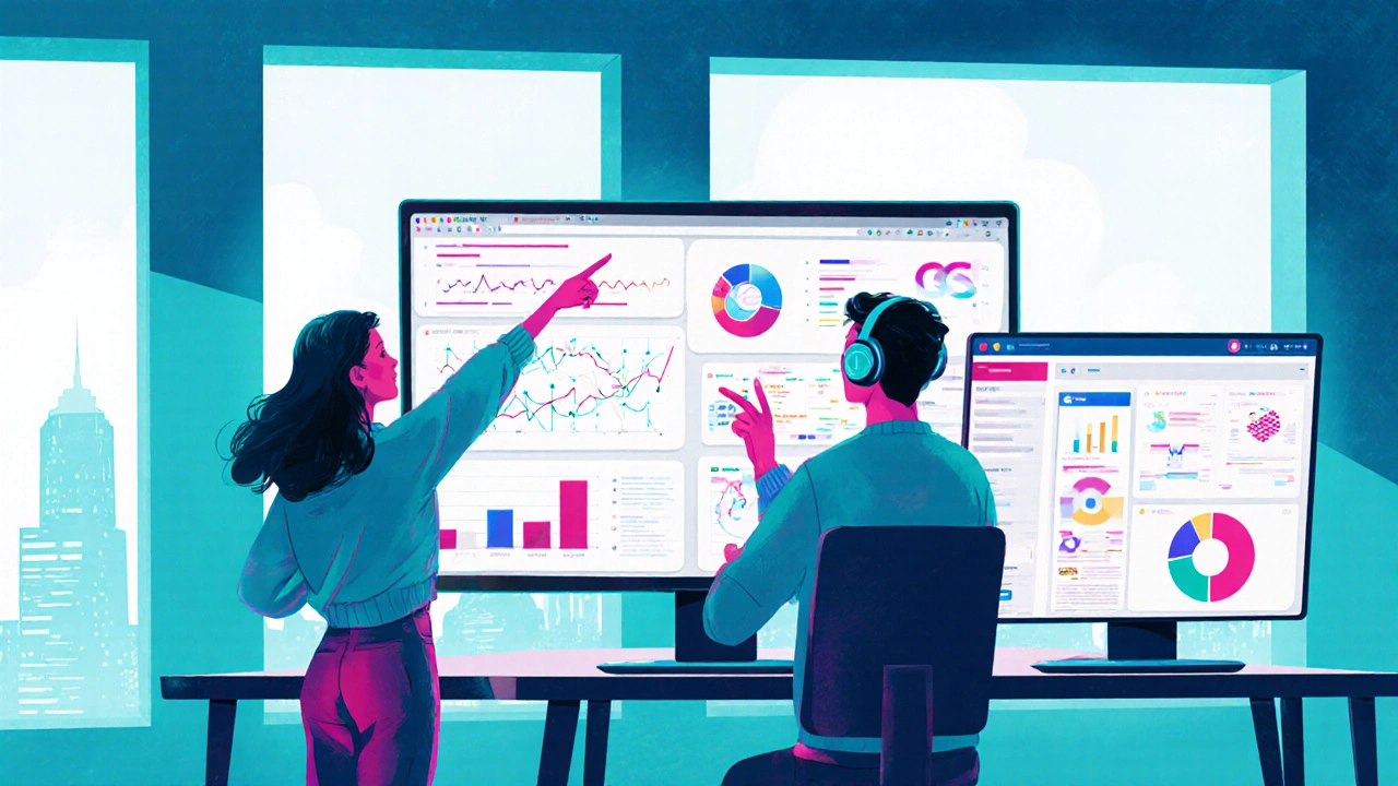 Two developers working together: one with Python data visuals, the other with a JavaScript UI.
